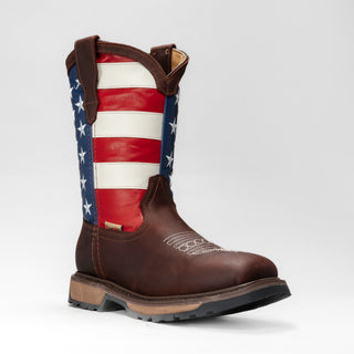KW5007 Leather Square Toe American Flag Work Boot